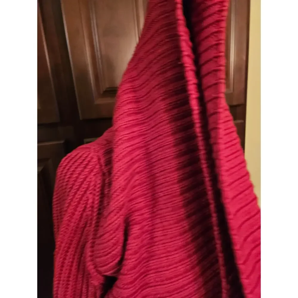 Eileen Fisher Raspberry Red Open-Front Ribbed Knit Cardigan - Picture 4 of 16